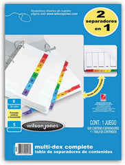 Separador Hojas p/Carpeta Multidex c/Indice Num.1-8 c/8 Blanco colorTap Carta Wilson Jones® P0443 [Bolsa de plástico] 78910004432