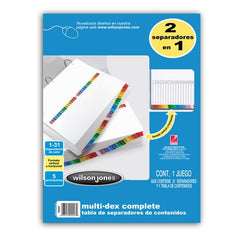 Separador Hojas p/Carpeta Multidex c/Índice 1-31 c/31 Blanco colorTap Carta ACCO® P0447 [Bolsa de plástico] 78910004470