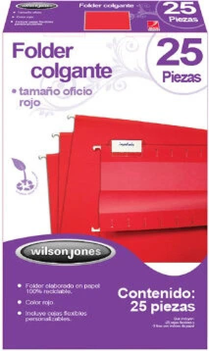 Fólder Colgante Wilson Jones c/25 Rojo Oficio Wilson Jones® P3633 [Caja] 7501357036283