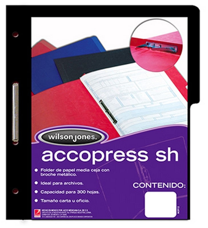 Carpeta Pressboard Broche 8cm ½ CejaAccopres ) Negro Oficio ACCO® P0843 Pieza 7501357008433 01
