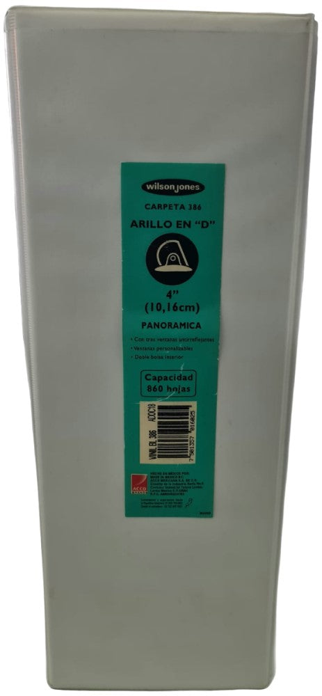 Carpeta 3 Argollas "D" Accovinil #386 4" Blanco Mate Carta Wilson Jones® P1602 Pieza 7501357016025 0