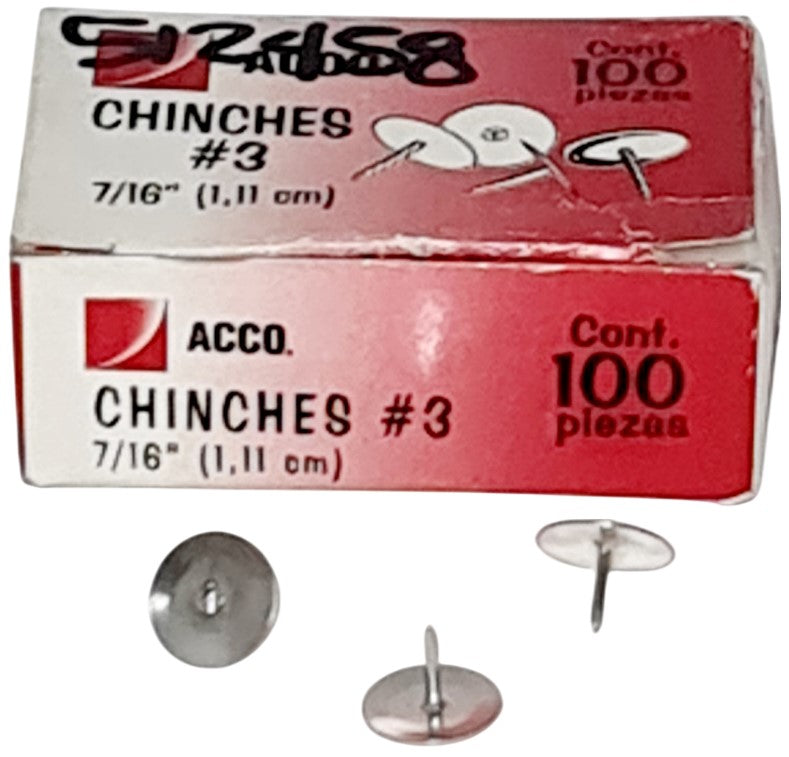 Chinchetas #3 7/16" Niqueladas c/100 ACCO® 72458 [Caja] 50505724581