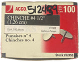 Chinchetas #4 ½" Niqueladas c/100 ACCO® 72459 Caja 50505724598