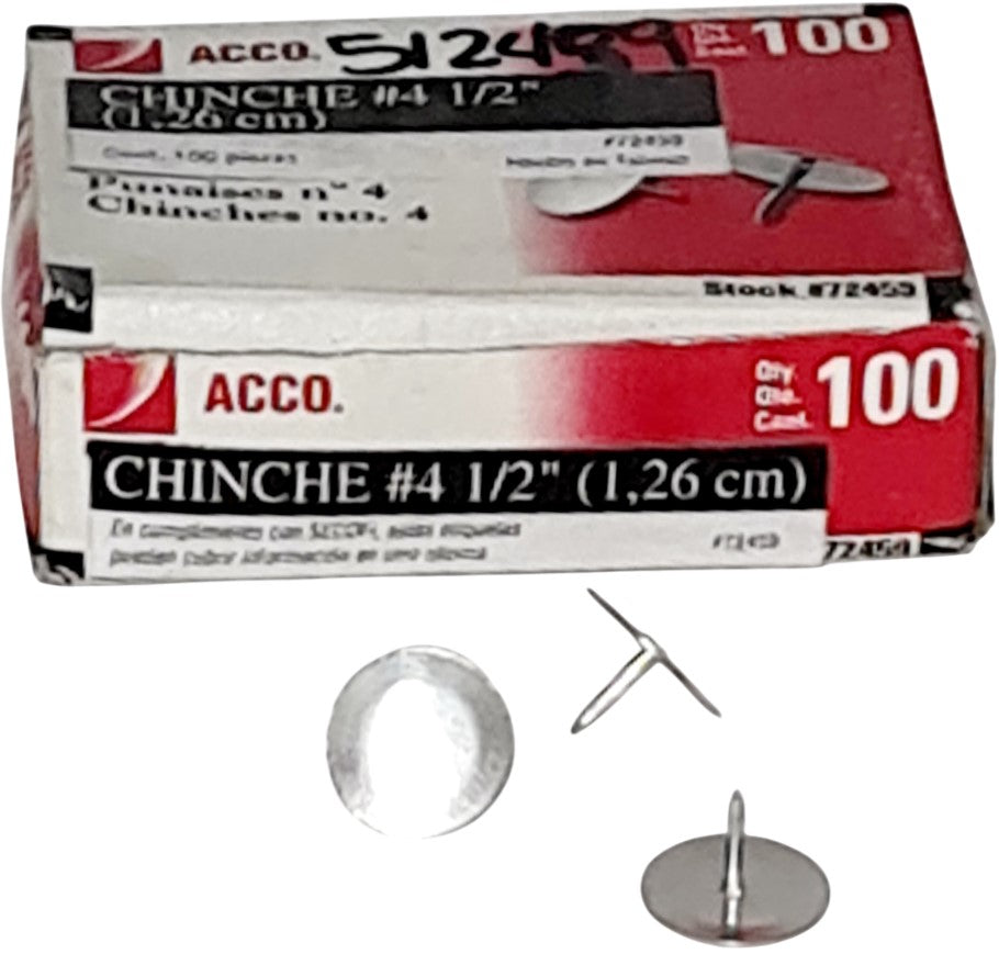 Chinchetas #4 ½" Niqueladas c/100 ACCO® 72459 [Caja] 50505724598