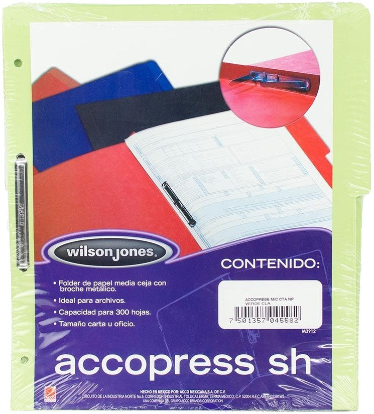 Carpeta Pressboard Broche 8cm ½ CejaAccopres " Verde Claro Carta ACCO® Pieza 7501357045582