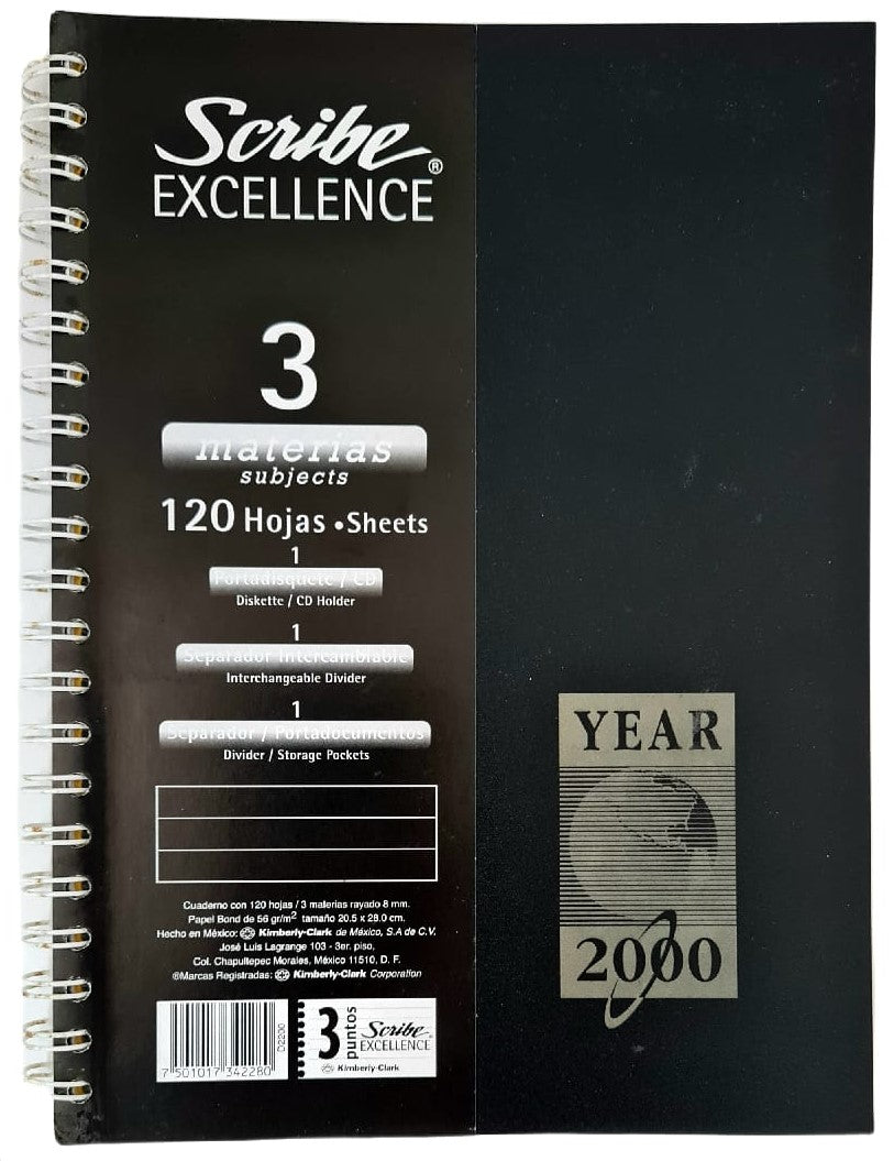Cuaderno Profesional Espi Excellence 3 Materias 120 hojas Raya Scribe® 2200 [Pieza] 7501017345137 Imagen principal del producto