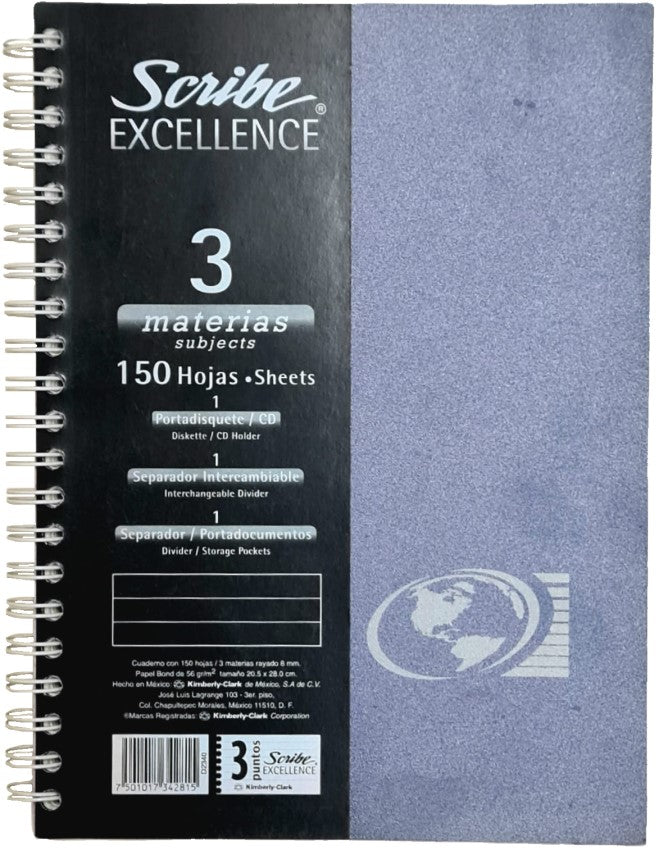 Cuaderno Profesional Espi Excellence 3 Materias 150 hojas Raya Scribe® 2340 [Pieza] 7501017342815