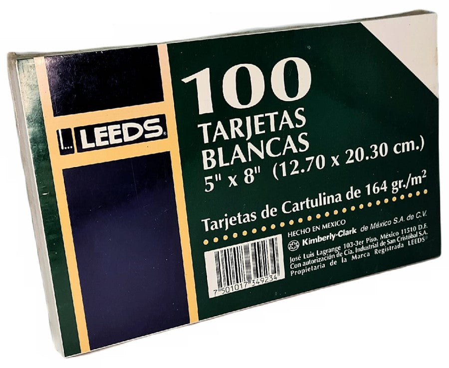 Tarjeta Índice Blanca Leed's c/100 Blanco 5×8" Scribe® Paquete 7501017349234