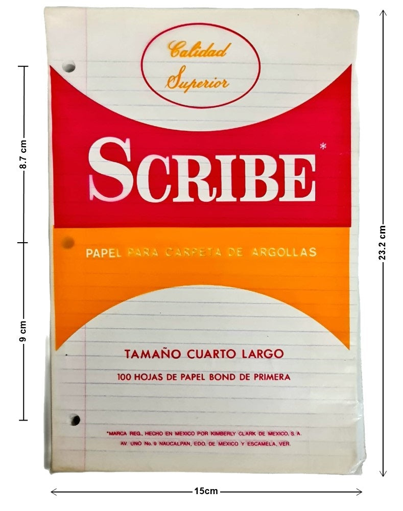 Papel p/Carpeta ¼ Largo 3 perforaciones 100 hojas Raya Scribe® 15×23.2cm [Paquete] 7501249812100