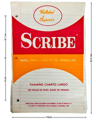 Papel p/Carpeta ¼ Largo 3 perforaciones 100 hojas Raya Scribe® 15×23.2cm [Paquete] 7501249812100