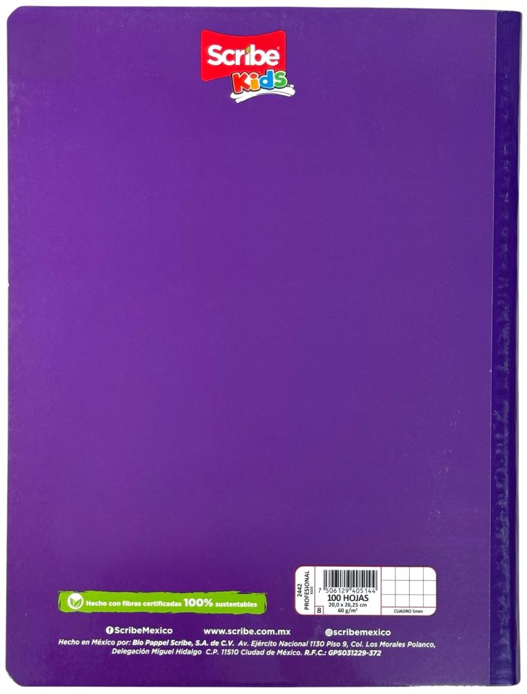 Cuaderno Profesional Cosi Cosido Kid's 100 hojas Cuadro 5mm Scribe® 72442 Pieza 7501017391356 04