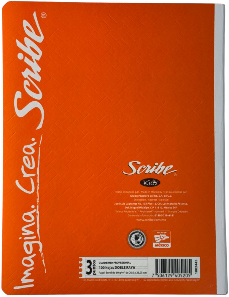 Cuaderno Profesional Cosi Cosido Kid's 100 hojas Doble Raya Scribe® 72445 Pieza 7501017391370 03