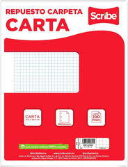 Papel p/Carpeta Carta 3 perforaciones 100 hojas Cuadro 5mm Scribe® 3402 Paquete 7506129408145 01