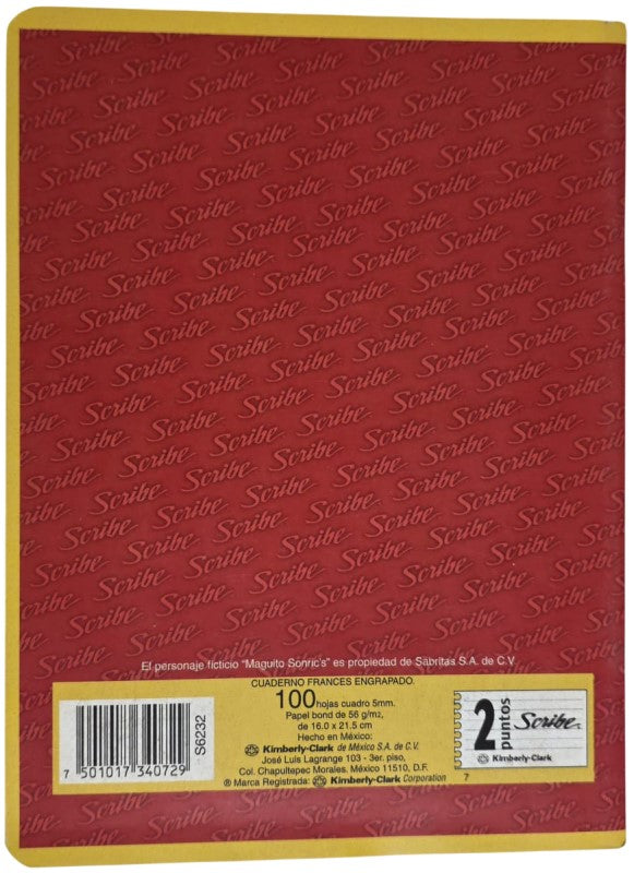 Cuaderno f/FrancesaEngrap Engrapado 100 hojas Cuadro 5mm Scribe® 6232 Pieza 7501017344093 02