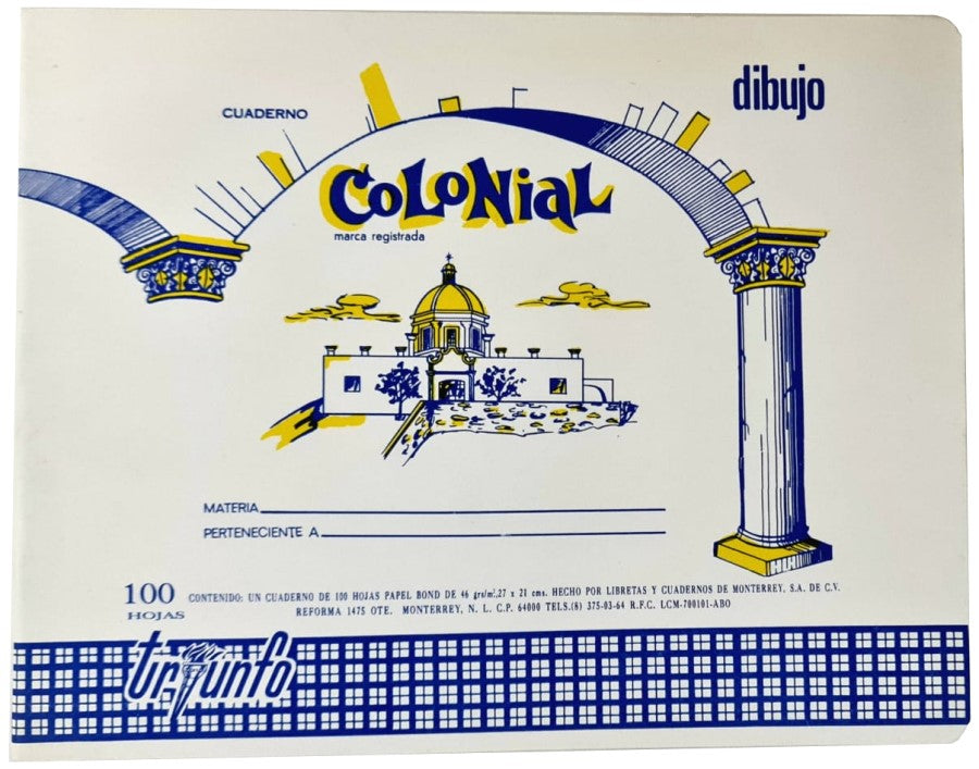 Cuaderno p/Dibujo Colonial® Triunfo Carta 100 hojas Blanco LyC® Pieza 7501017220212 01