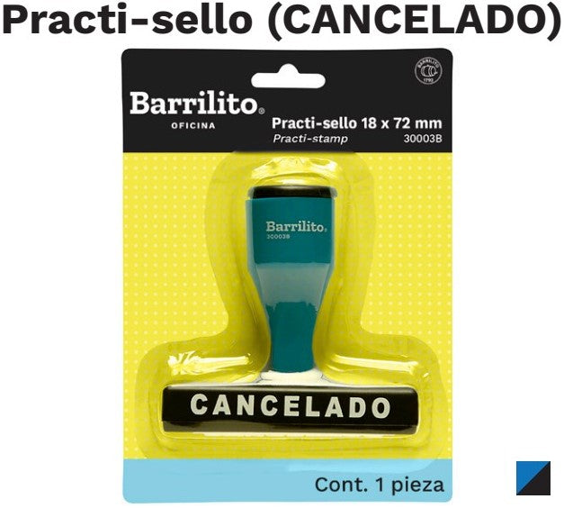 Sello con leyenda de goma simple "CANCELADO" 18×72mm Barrilito® 30003B Pieza 7501214915232 01