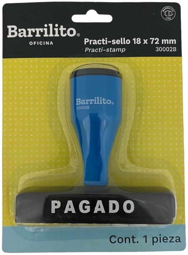 Sello con leyenda de goma simple "PAGADO" 18×72mm Barrilito® 30002B Pieza 7501214915225 01