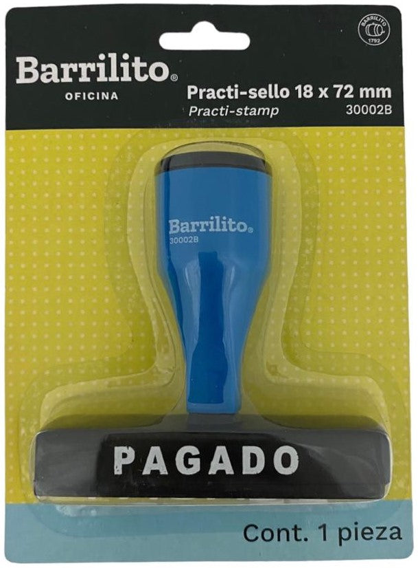 Sello con leyenda de goma simple "PAGADO" 18×72mm Barrilito® 30002B Pieza 7501214915225 01