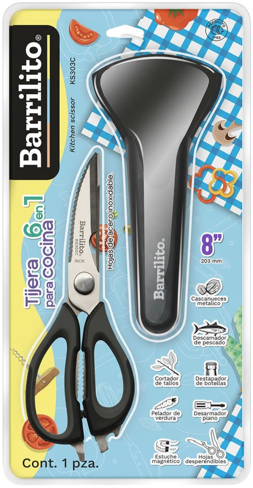 Tijera Cocina acero inoxidable c/funda 8" Barrilito® KS303C [Pieza] 7501214905806 2