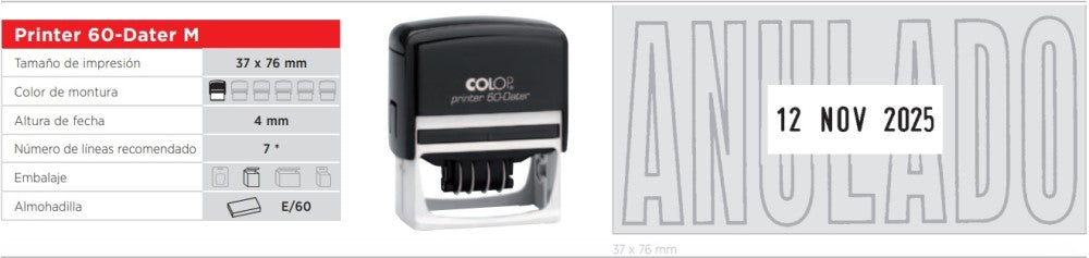Sello Fechador Tinta Auto 37×76mm Colop® PRIN60DAC [Pieza] 9004362310969 2