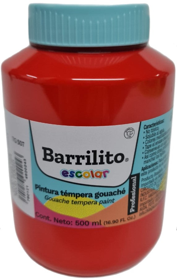 Pintura Témpera Gouaché 500ml Rojo Fuego Barrilito® TG507 Contenedor plástico 7501214920243 01