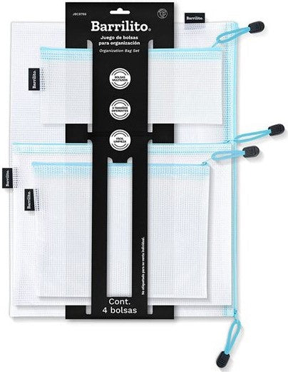 Bolsas p/Organización Plásticas c/Zipper c/4 Translúci/Color 4 Tamaños Barrilito® JBC8786 [Kit (Conjunto piezas] 7501214987864 2