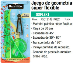 Juego de Geometría Flex SuperFlexible c/Compás Me Verde Barrilito® [Pieza] 7501214914662
