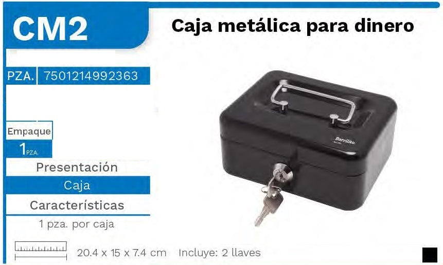 Caja Metálica p/Dinero 20½×15×7cm Barrilito® CM2 Pieza 7501214992363 02