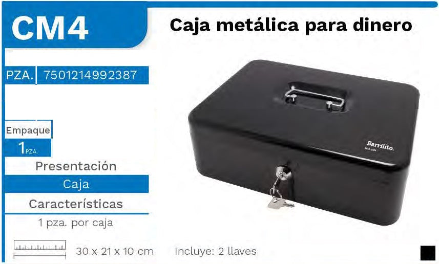 Caja Metálica p/Dinero 30×21×10cm Barrilito® CM4 Pieza 7501214992387 02