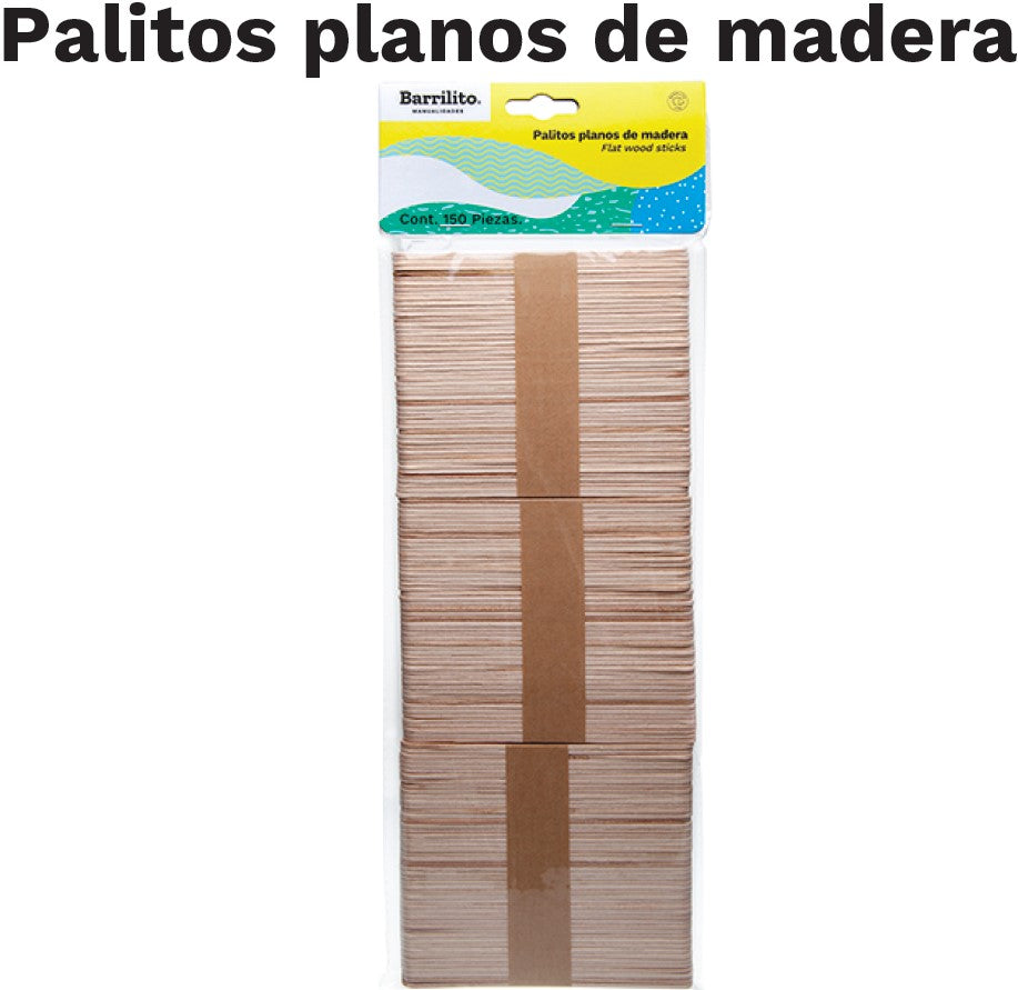 Palitos Madera Planos c/150 Natural 144×10mm Barrilito® W001 [Bolsa] 7501214910268