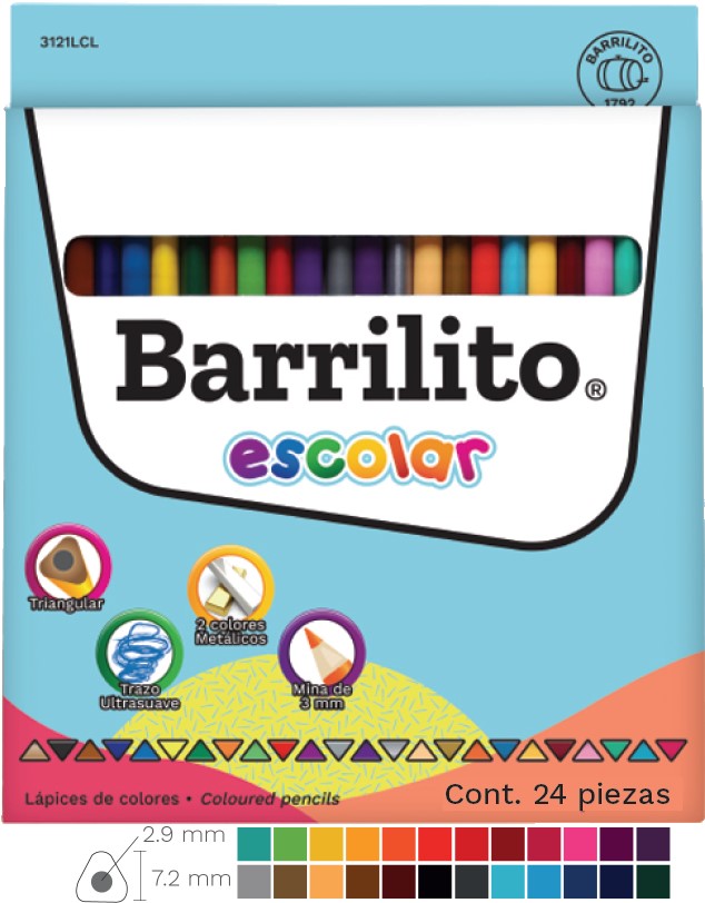 Color de MaderaTriangular Colores Est.c/24 Barrilito® 3121LCL Estuche 7501214931218