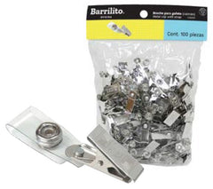 Broche p/Gafete Caimán Metálico c/100 Barrilito® CAI501 [Bolsa] 7501214913597