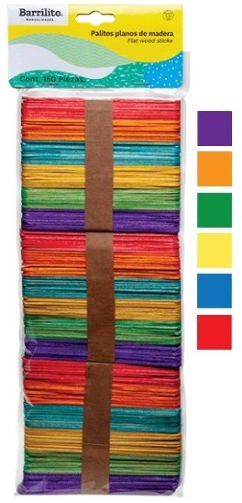 Palitos Madera Planos c/150 Colores 144×10mm Barrilito® W001C [Bolsa] 7501214910275 2