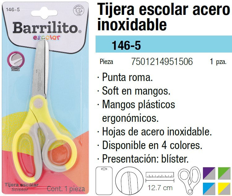 Tijera Escolar Punta Roma 5" Barrilito® 146-5 [Pieza] 7501214951506 2