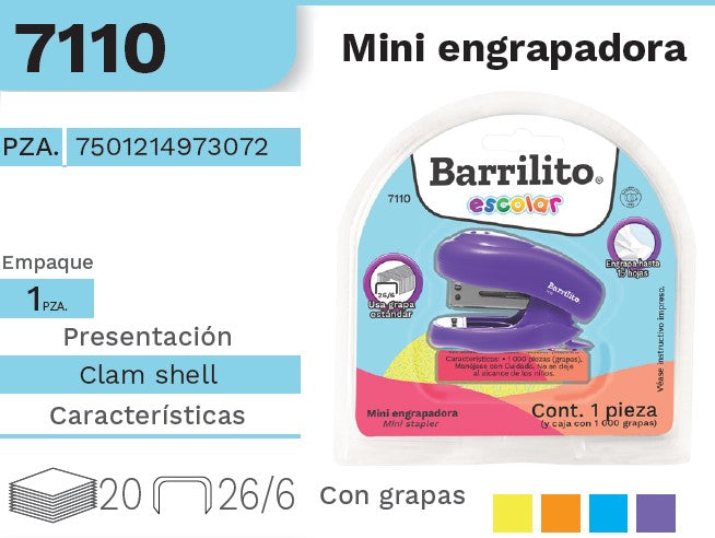 Engrapadora Mini c/Grapas1000 Escolar STD Barrilito® 7110 [Pieza] 7501214973072