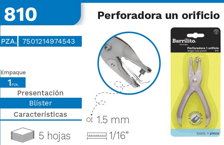 Perforadora Pinza Circulo 1/16" Barrilito® 810 Pieza 7501214974543