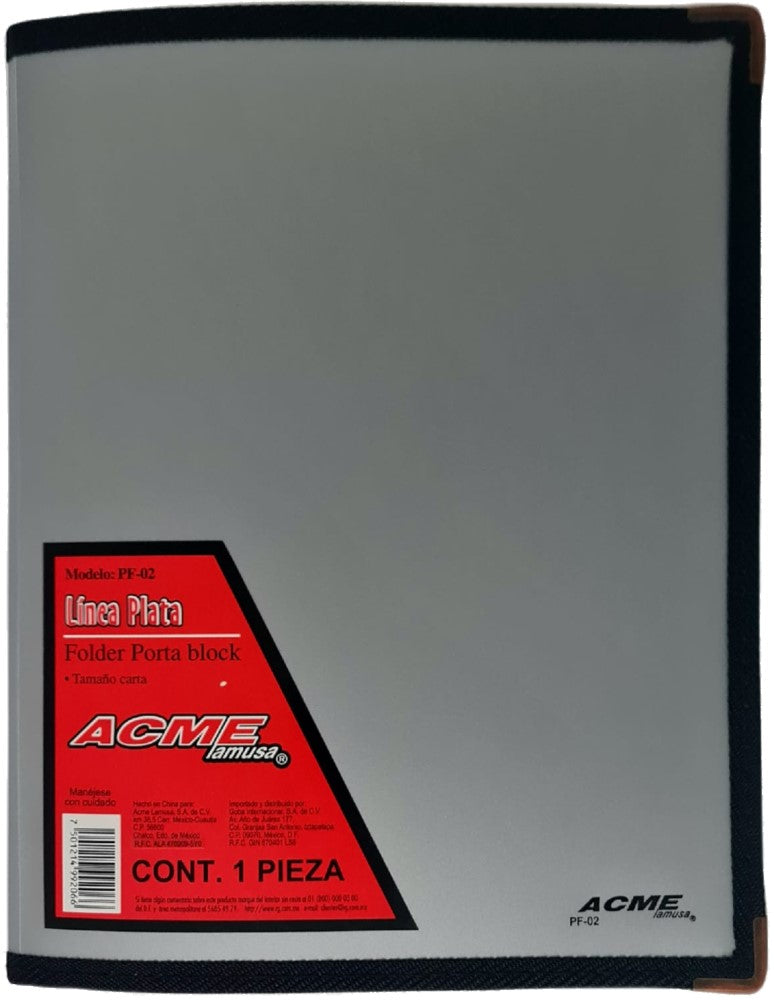 Carpeta Porta Block c/Block Raya 30 hojas Plata Carta Barrilito® PF02 [Pieza] 7501214992066