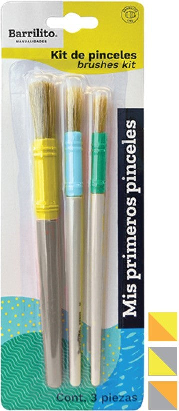 Pincel p/Manualidades Preescolar Redondos c/3 Barrilito® PEBK1 [Kit (Conjunto piezas] 7501214905882
