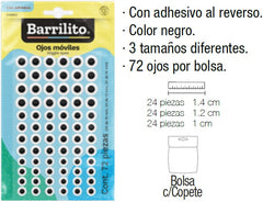Ojo Movible Redondo con adhesivo c/72 3 tamaños Barrilito® EA8800 [Pieza] 7501214988007