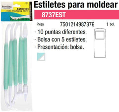 Estiletes para moldear 10 puntas diferentes c/5 Color Menta Barrilito® 8737EST [Bolsa] 7501214987376