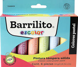 Pintura Témpera Solida En Barra c/6 Pastel Barrilito® TEM8808 Caja 7501214988083 01