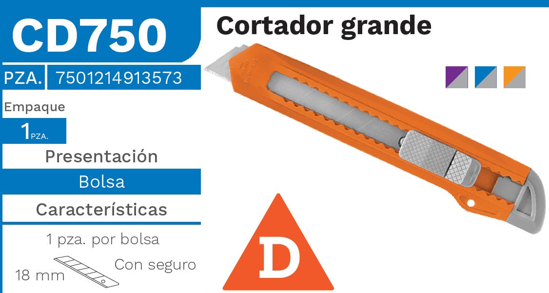 Cuchilla Retráctil Económico Grande18mm Delta® CD750 [Pieza] 7501214913573 Imagen principal del producto