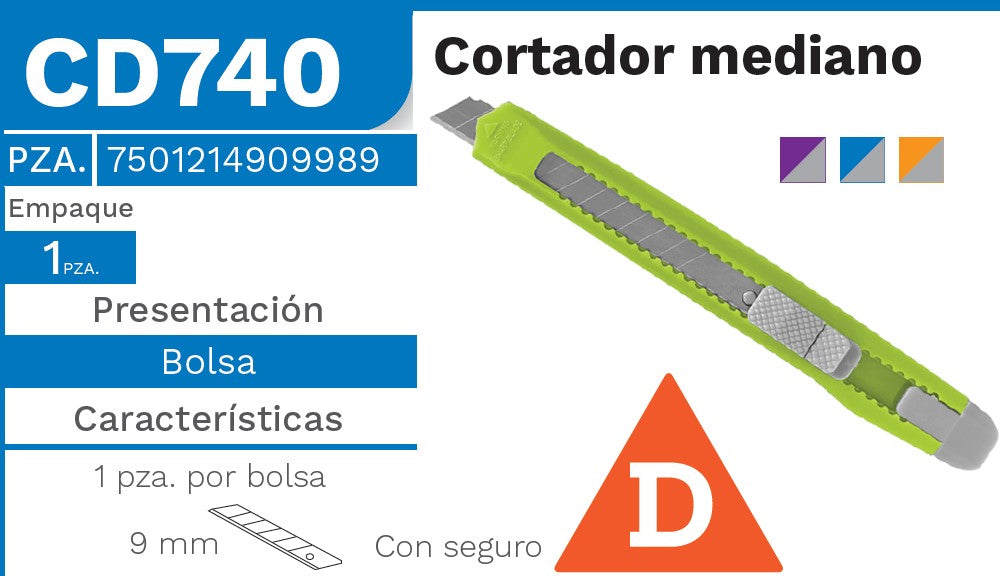 Cuchilla Retráctil Económico Chico 9mm Delta® CD740 [Pieza] 7501214909989 Imagen principal del producto