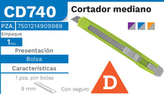 Cuchilla Retráctil Económico Chico 9mm Delta® CD740 [Pieza] 7501214909989