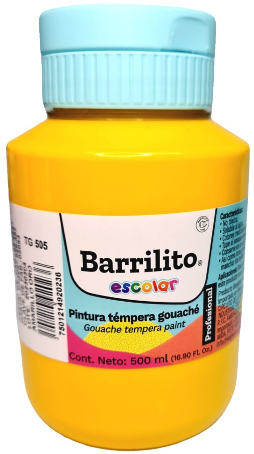 Pintura Témpera Gouaché 500ml Amarillo Oro Barrilito® TG505 Contenedor plástico 7501214920236 01 Imagen principal del producto