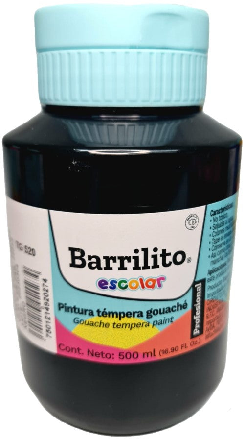 Pintura Témpera Gouaché 500ml Negro Barrilito® TG520 Contenedor plástico 7501214920274 01