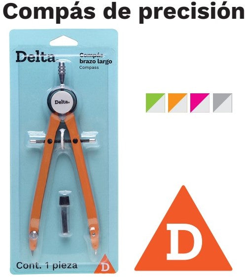 Compás Escolar Precisión Brazo Largo c/Puntillas Metal Colores Delta® CDB165 [Pieza] 7501214923138