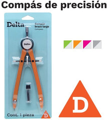 Compás Escolar Precisión Brazo Largo c/Puntillas Metal Colores Delta® CDB165 [Pieza] 7501214923138