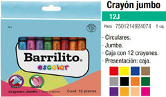 Crayón Jumbo Escolar Colores Est.c/12 Barrilito® 12J [Estuche] 7501214924074