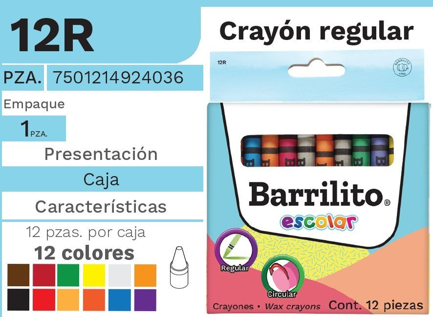 Crayón Escolar Colores Est.c/12 Barrilito® 12R [Estuche] 7501214924036 2